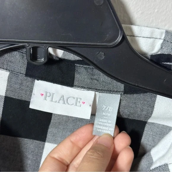 Children’s Place Girls Long Sleeve Plaid Dress‎ Black/White Size M(7/8). - Picture 3 of 7